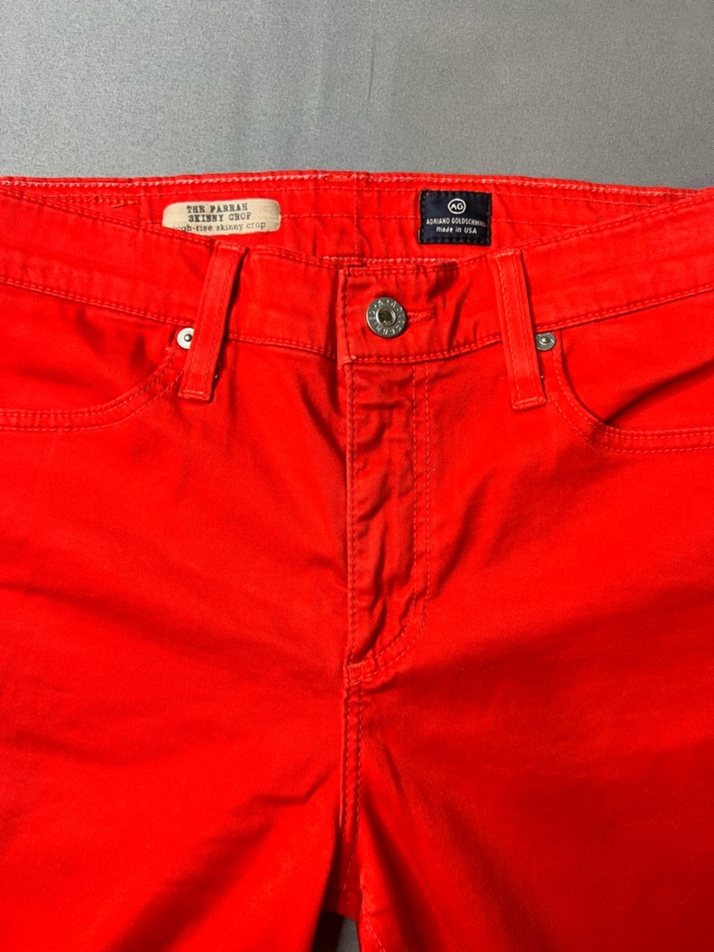 AG The Farrah High Rise Skinny Crop Pant Tomato Red Size 28 Stretch